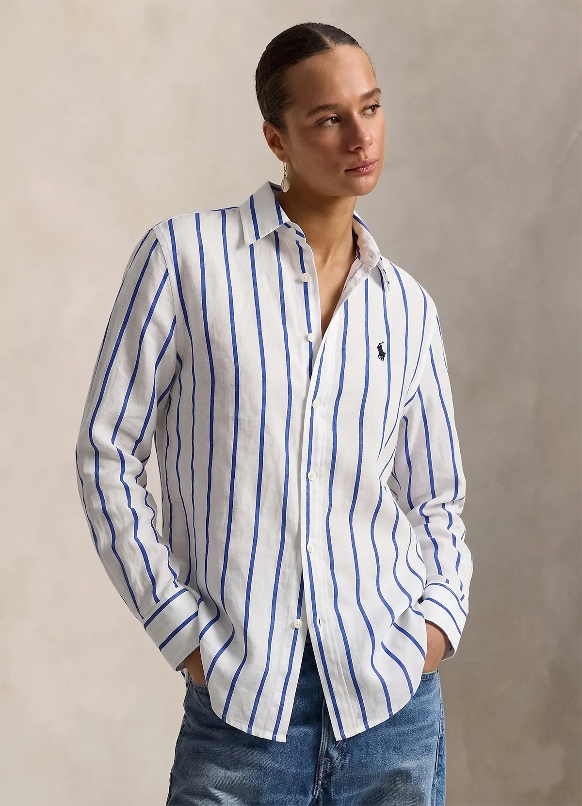 Ralph Lauren Blue-white Classic Fit Linen Shirt