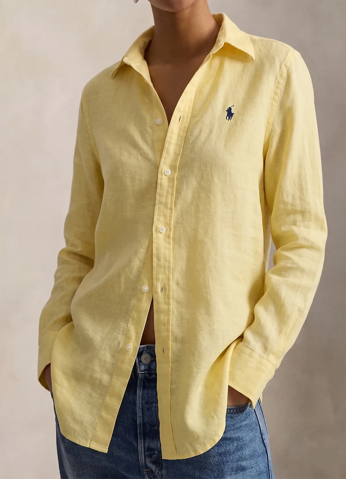 Ralph Lauren Light Yellow Classic Fit Linen Shirt
