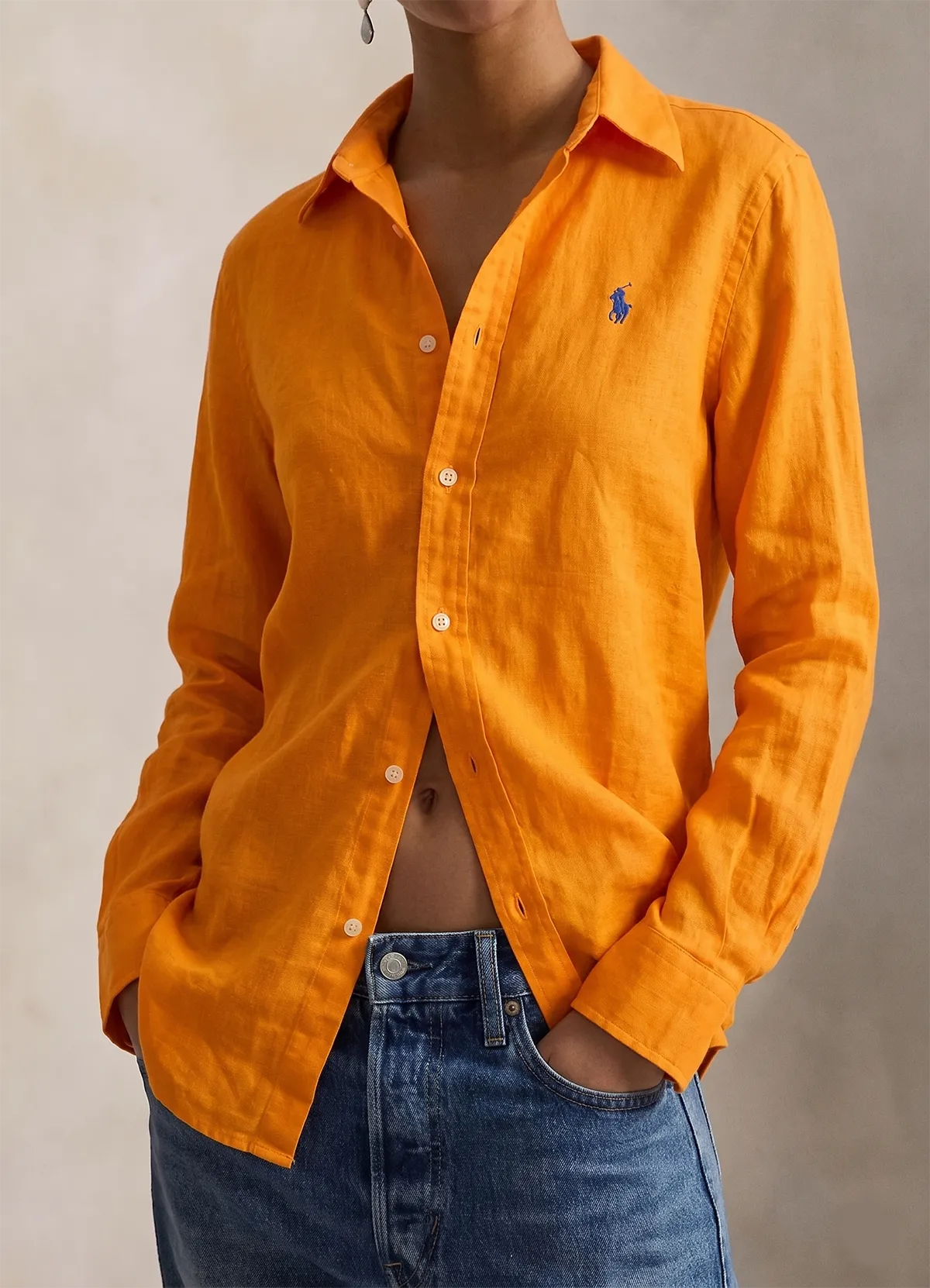 Ralph Lauren Orange Classic Fit Linen Shirt