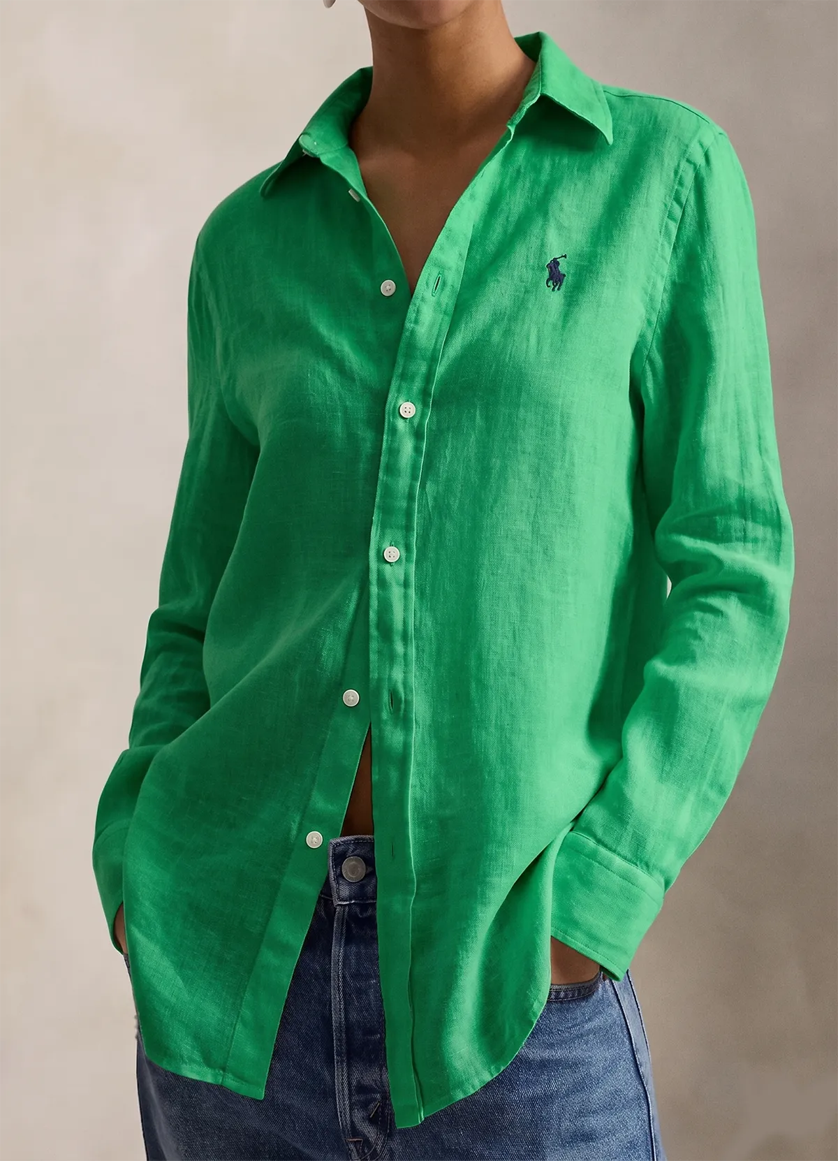 Ralph Lauren Green Classic Fit Linen Shirt