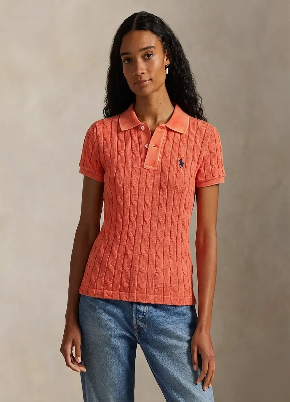 Polo Ralph Lauren Red Brick Cable-Knit Cotton Polo Shirt