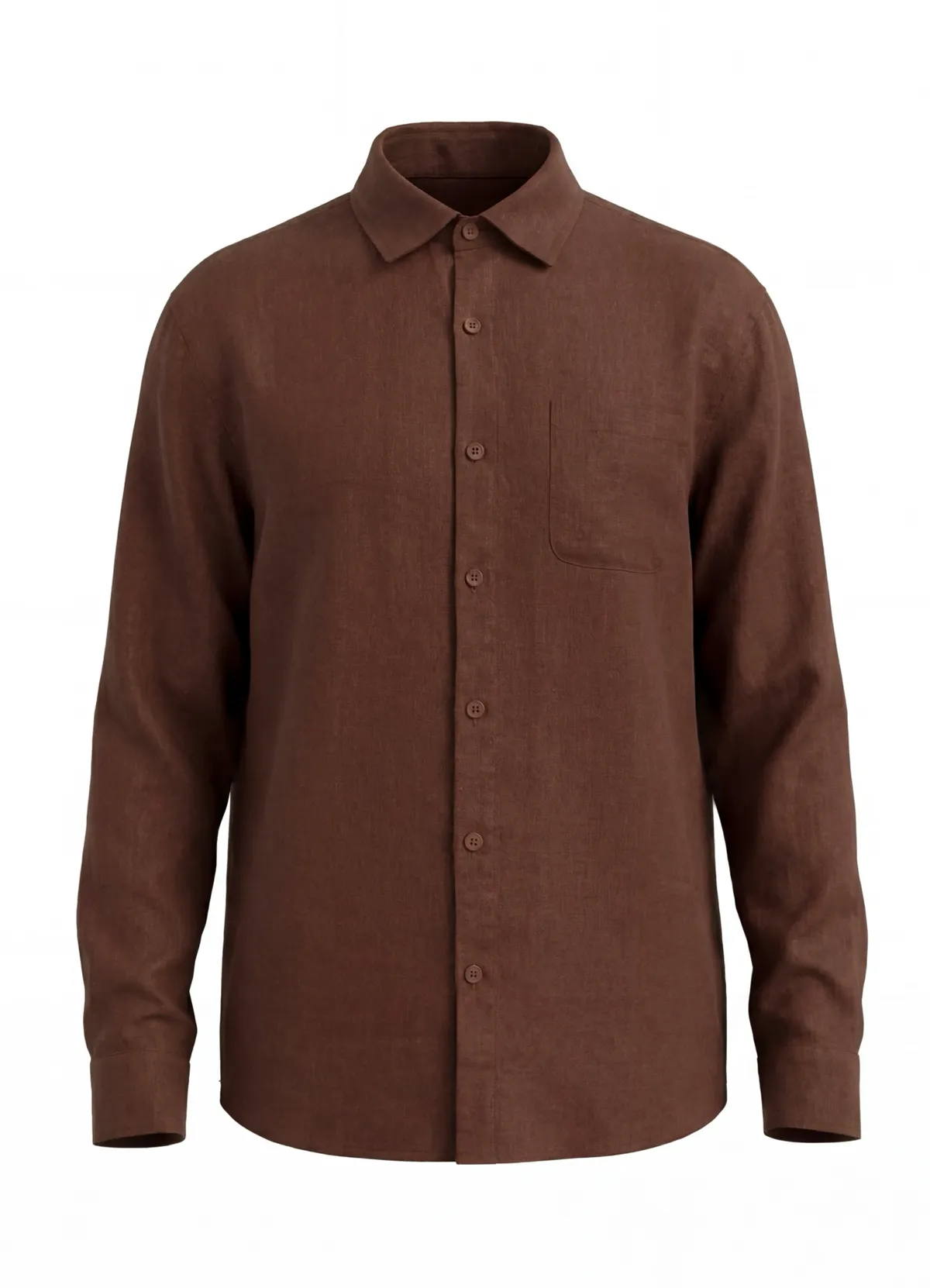 Loro Piana Men’s Coffee Brown Long Sleeve Linen Blend Button-Down Shirt
