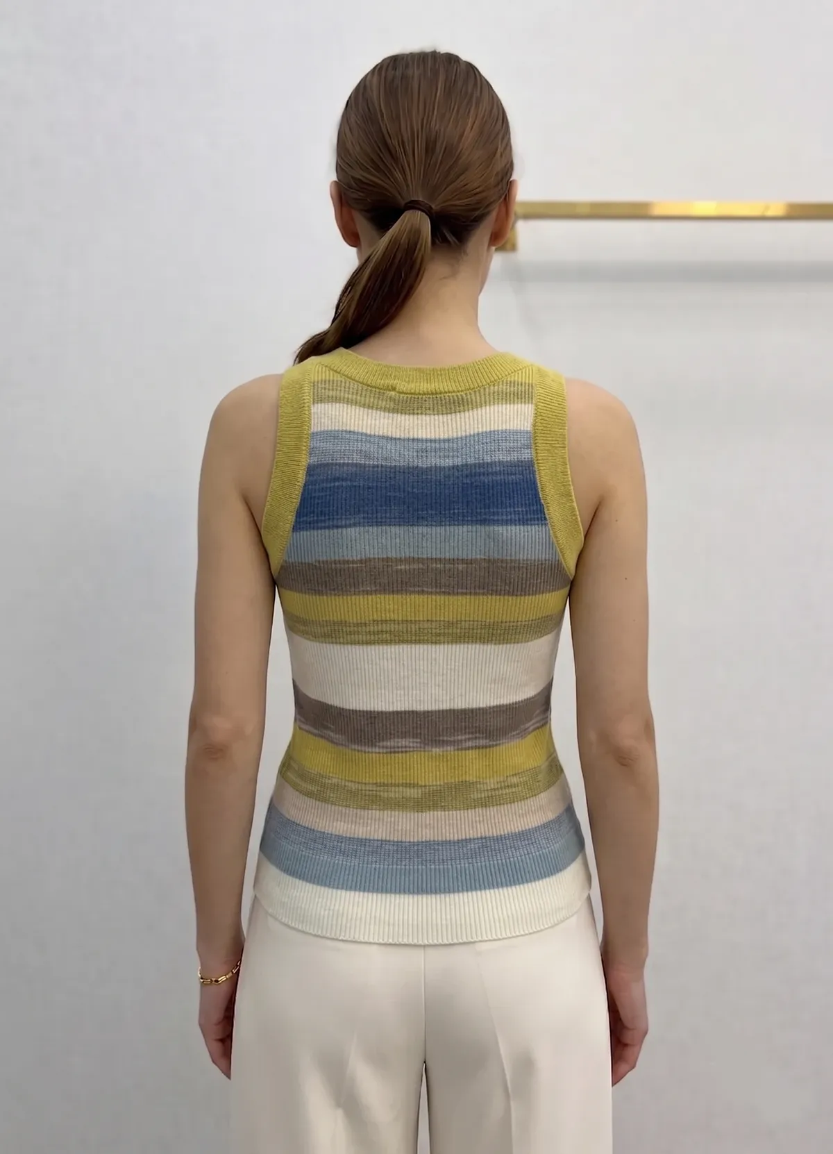 Dior Women’s Multicolor Stripe Ribbed Knit Sleeveless Tank Top